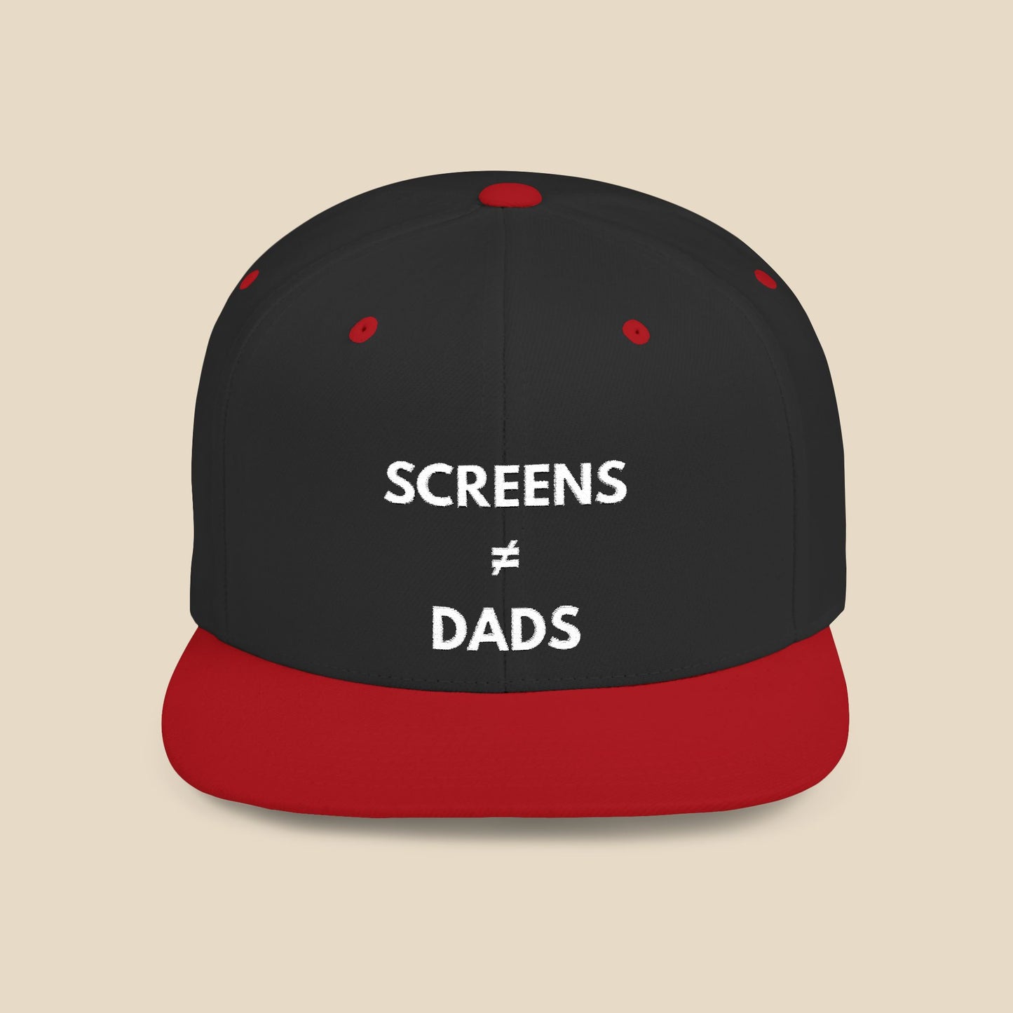 Screens ≠ Dads Flat Bill Snapback Hat - Marriage Material - White on Dark Material