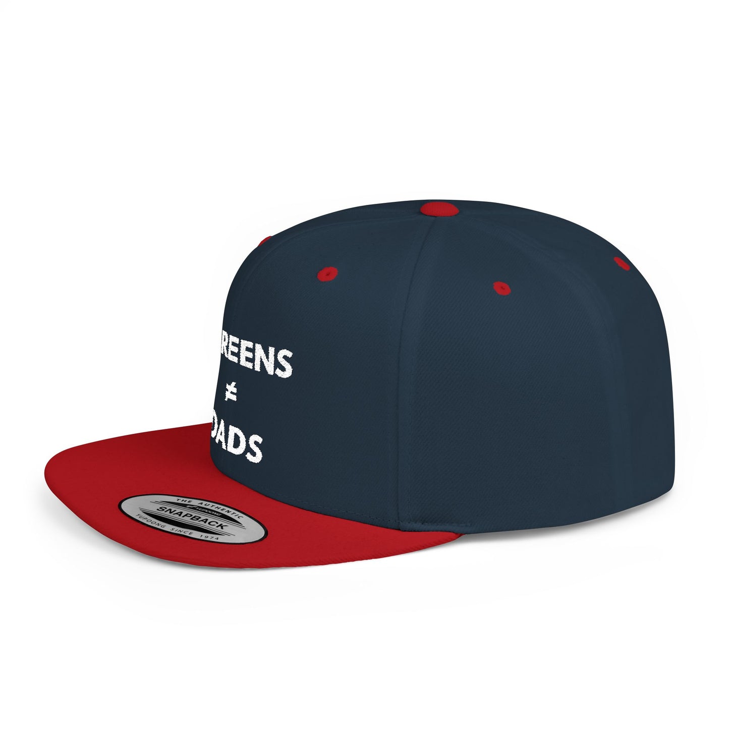 Screens ≠ Dads Flat Bill Snapback Hat - Marriage Material - White on Dark Material