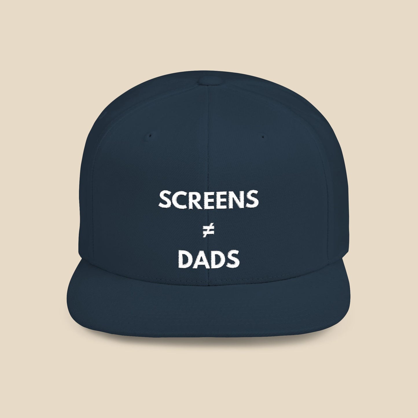 Screens ≠ Dads Flat Bill Snapback Hat - Marriage Material - White on Dark Material