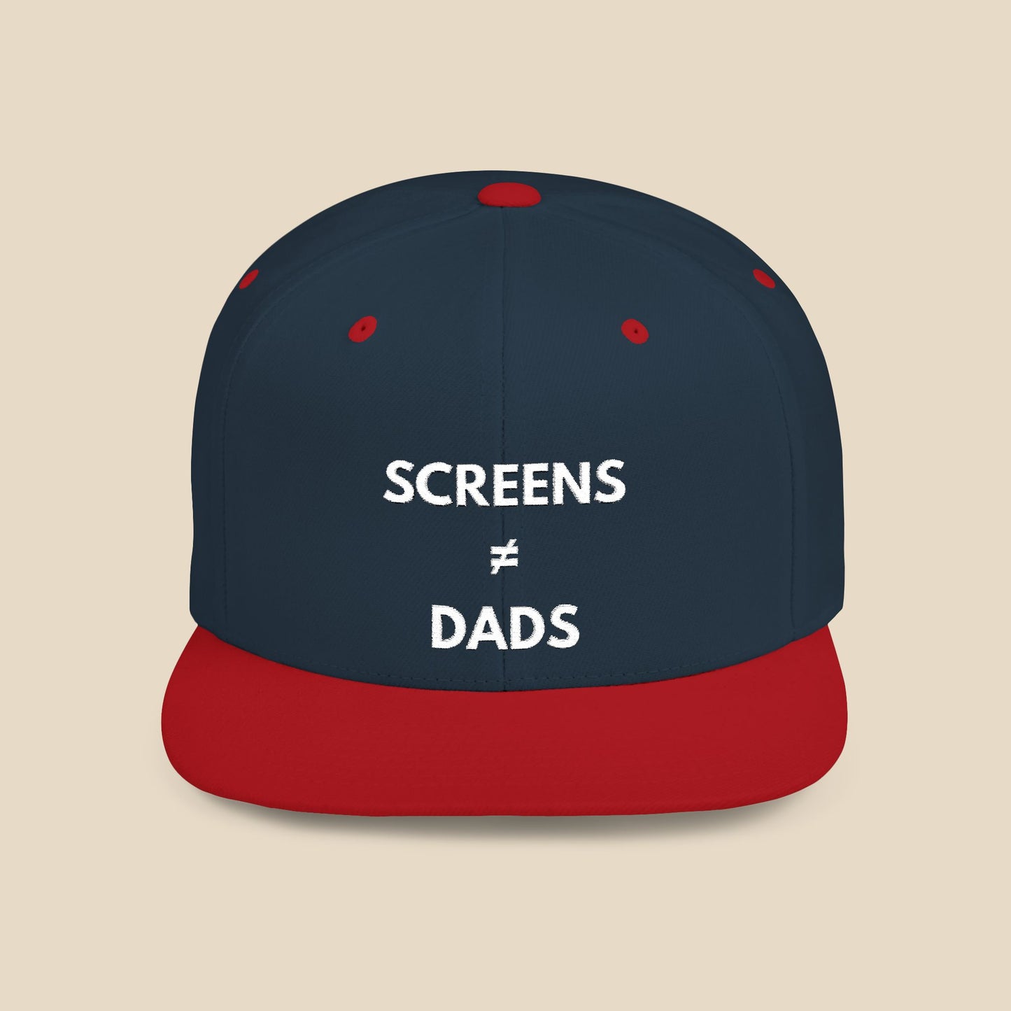 Screens ≠ Dads Flat Bill Snapback Hat - Marriage Material - White on Dark Material