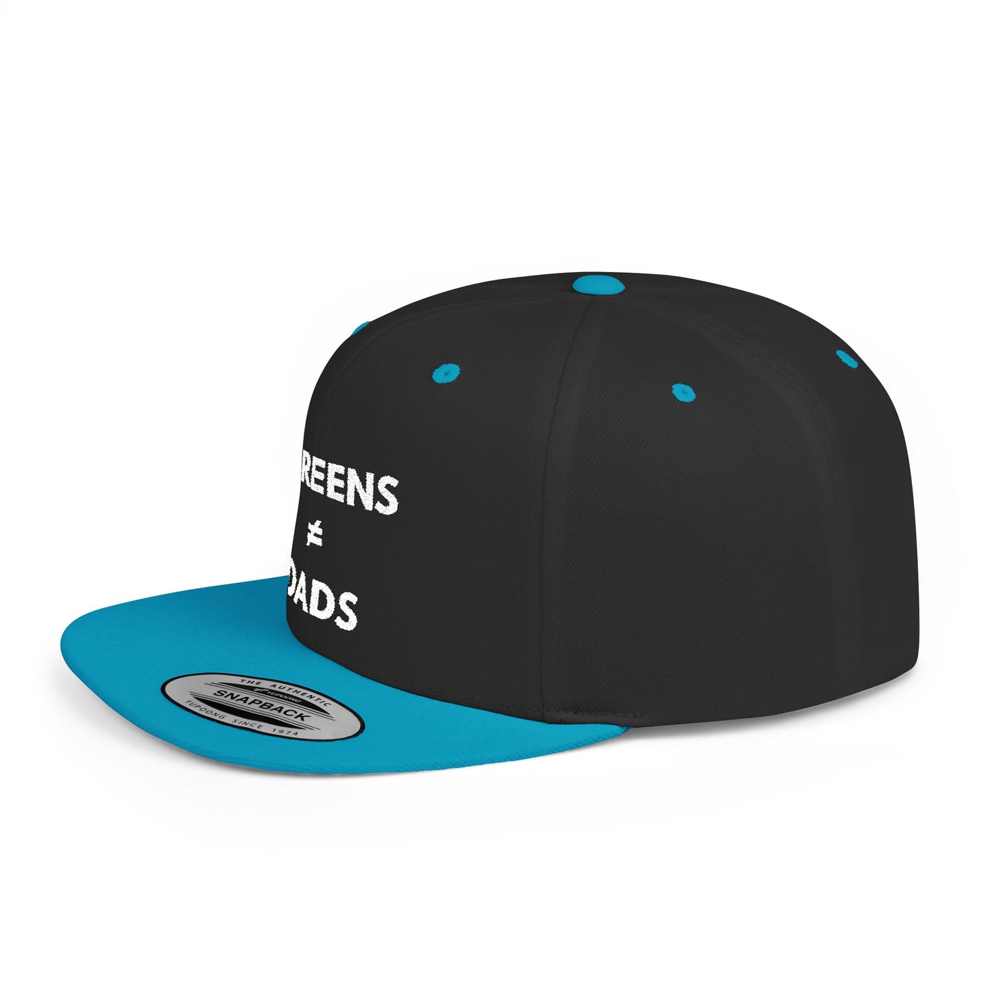 Screens ≠ Dads Flat Bill Snapback Hat - Marriage Material - White on Dark Material
