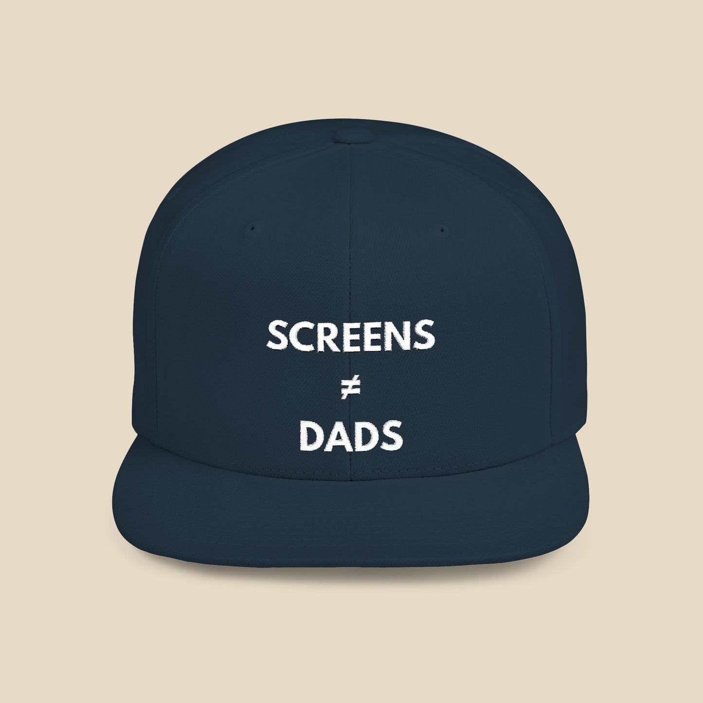 Screens ≠ Dads Flat Bill Snapback Hat - Marriage Material - White on Dark Material