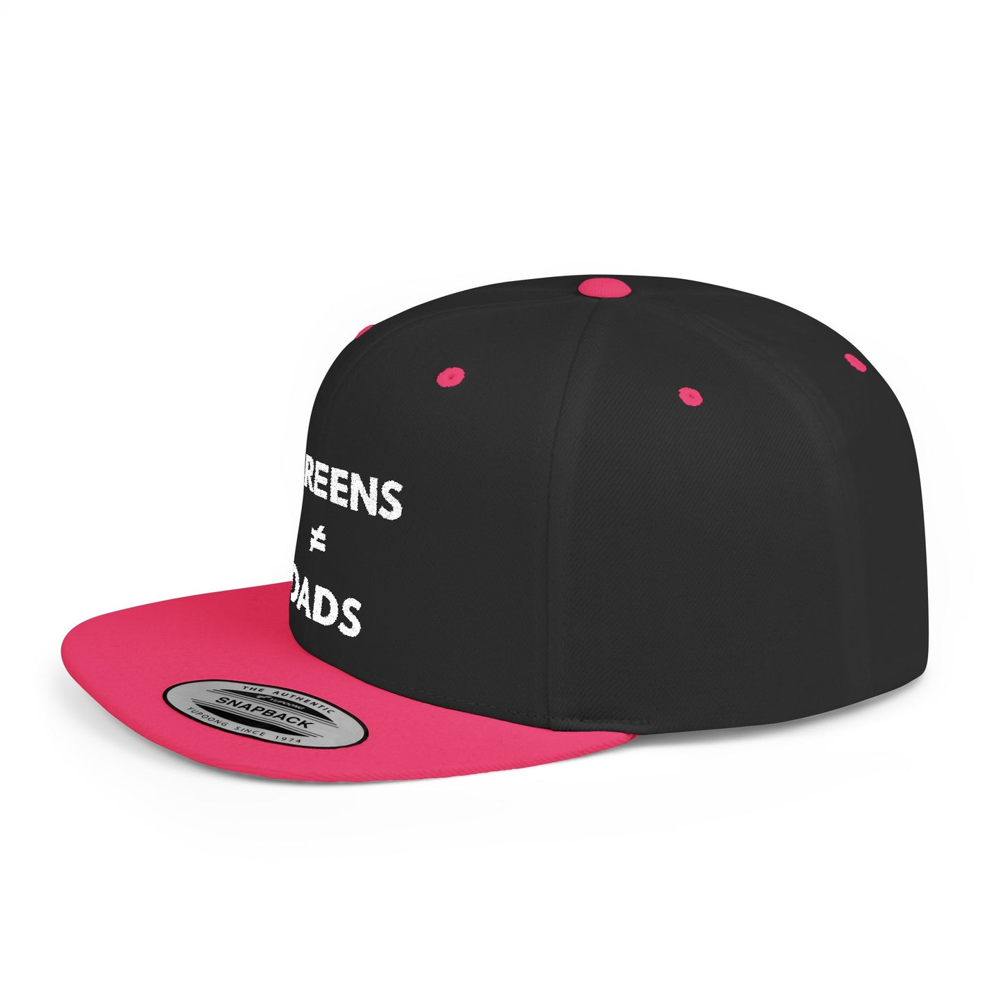 Screens ≠ Dads Flat Bill Snapback Hat - Marriage Material - White on Dark Material