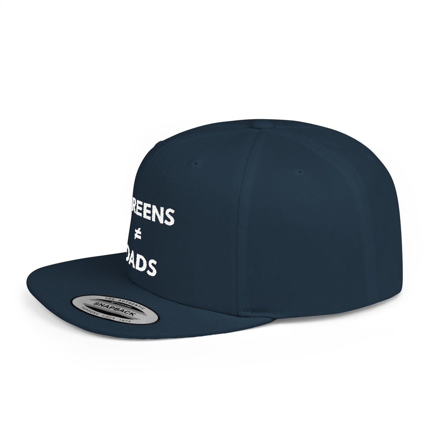 Screens ≠ Dads Flat Bill Snapback Hat - Marriage Material - White on Dark Material