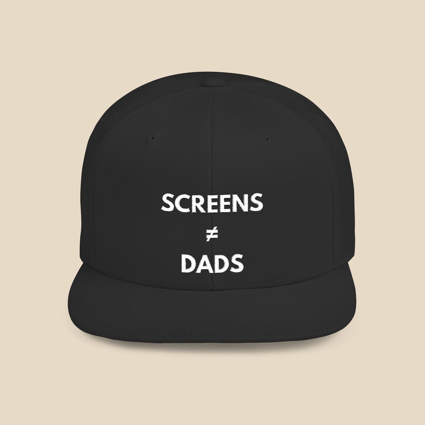 Screens ≠ Dads Flat Bill Snapback Hat - Marriage Material - White on Dark Material