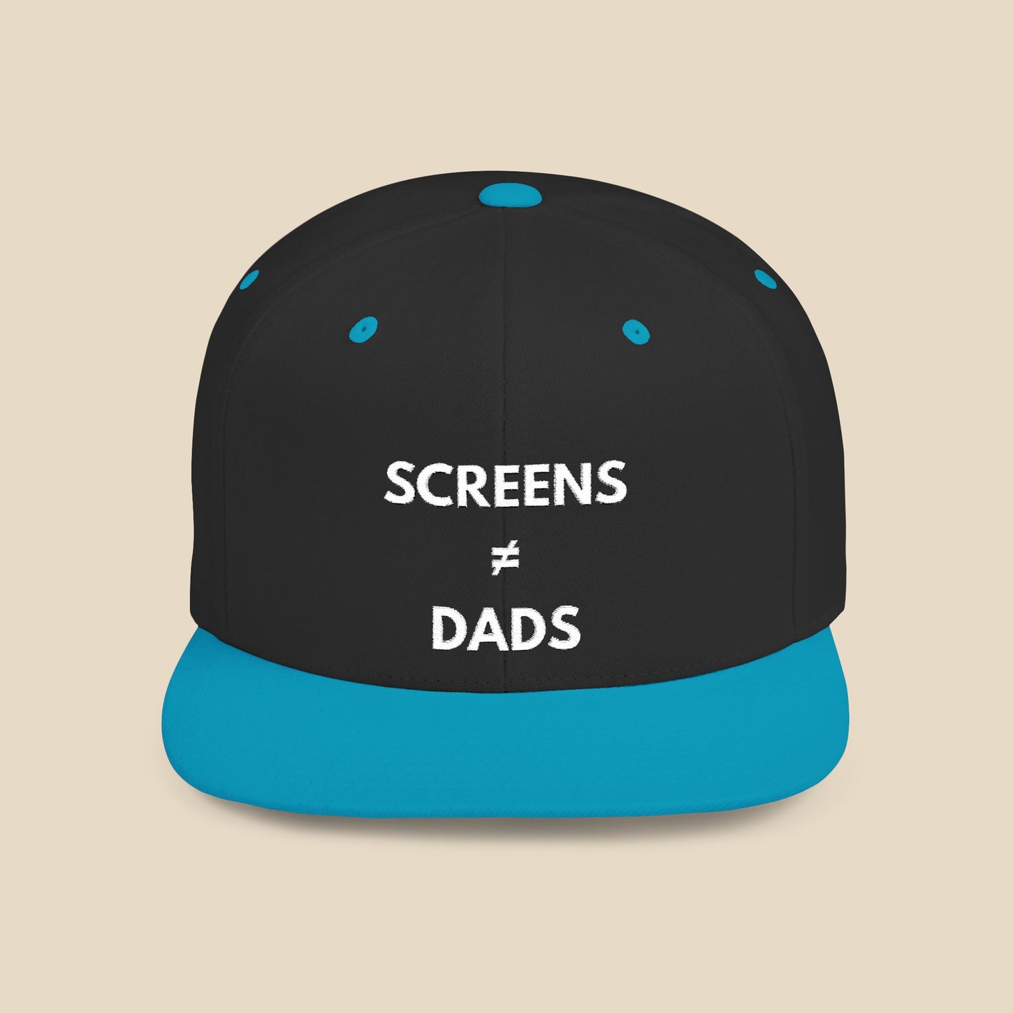Screens ≠ Dads Flat Bill Snapback Hat - Marriage Material - White on Dark Material