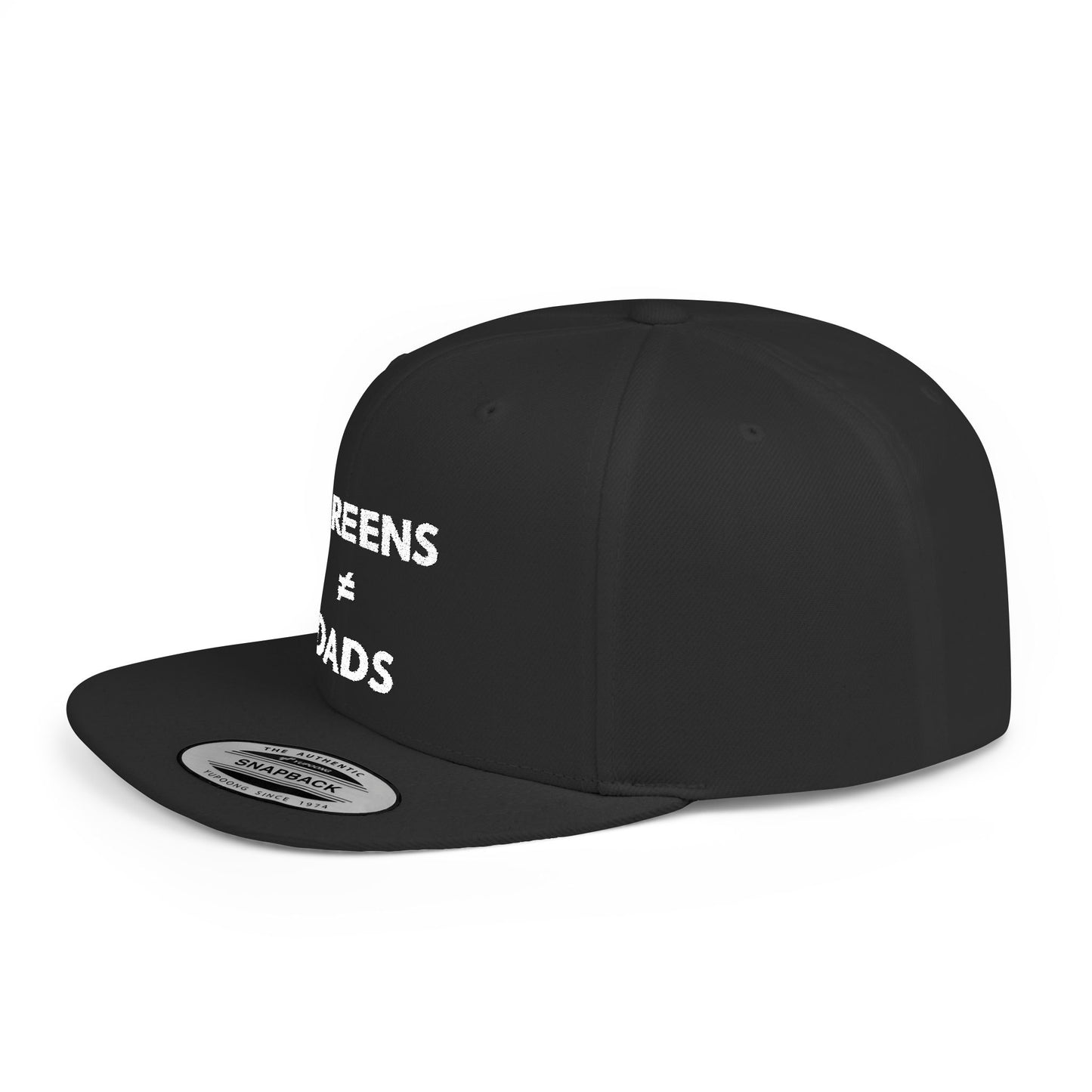 Screens ≠ Dads Flat Bill Snapback Hat - Marriage Material - White on Dark Material