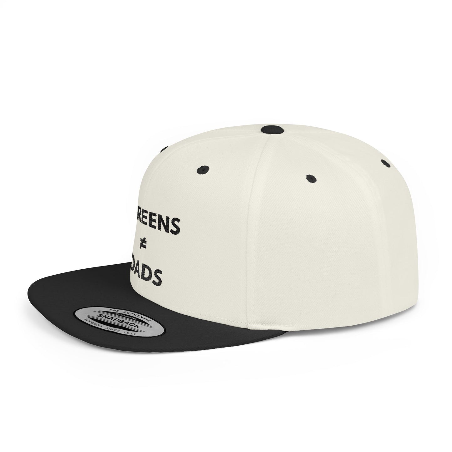 Screens ≠ Dads Flat Bill Snapback Hat – Marriage Material - Black on Light Material