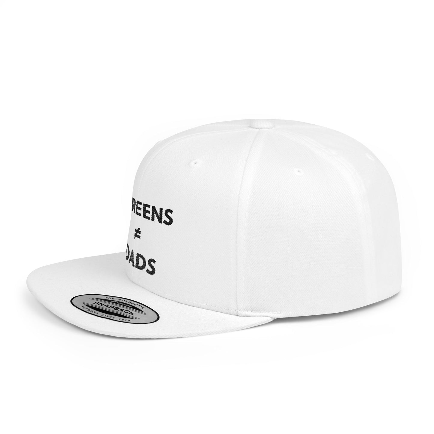 Screens ≠ Dads Flat Bill Snapback Hat – Marriage Material - Black on Light Material