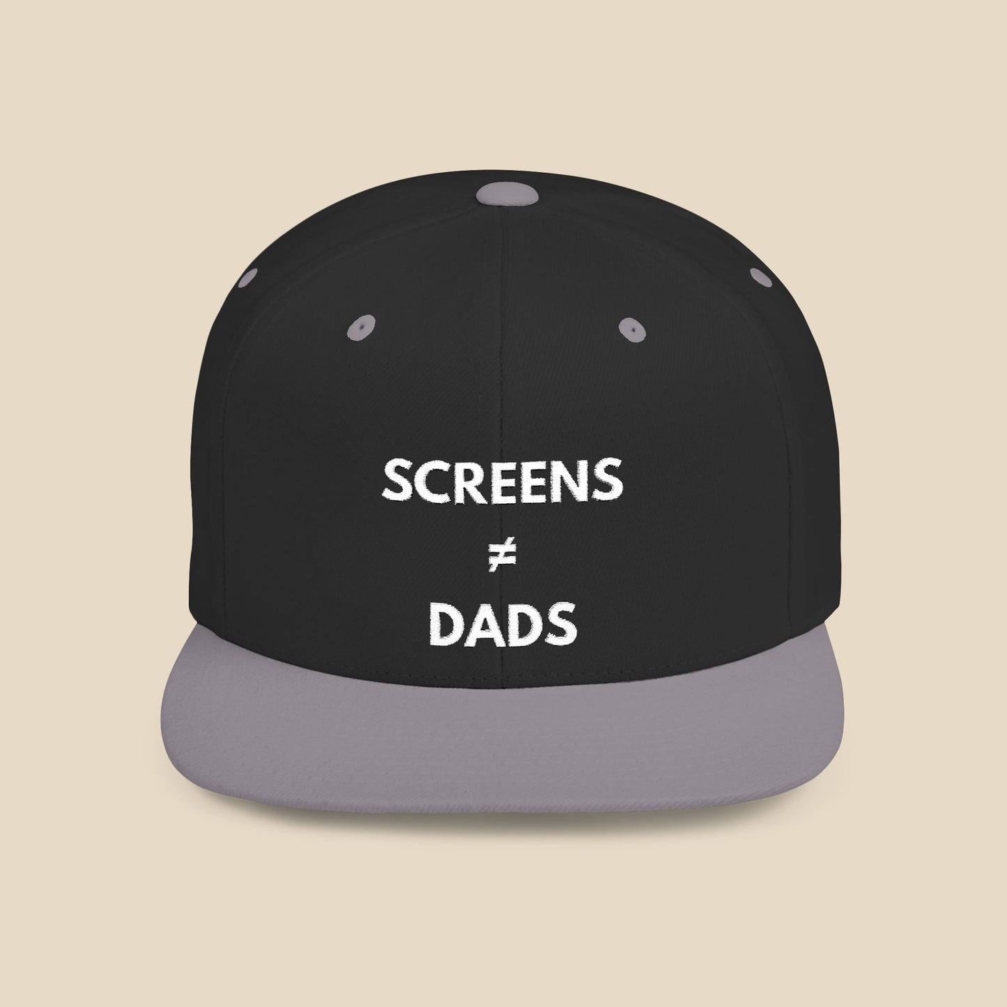 Screens ≠ Dads Flat Bill Snapback Hat - Marriage Material - White on Dark Material