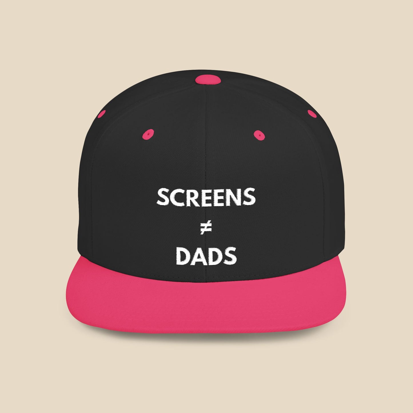 Screens ≠ Dads Flat Bill Snapback Hat - Marriage Material - White on Dark Material